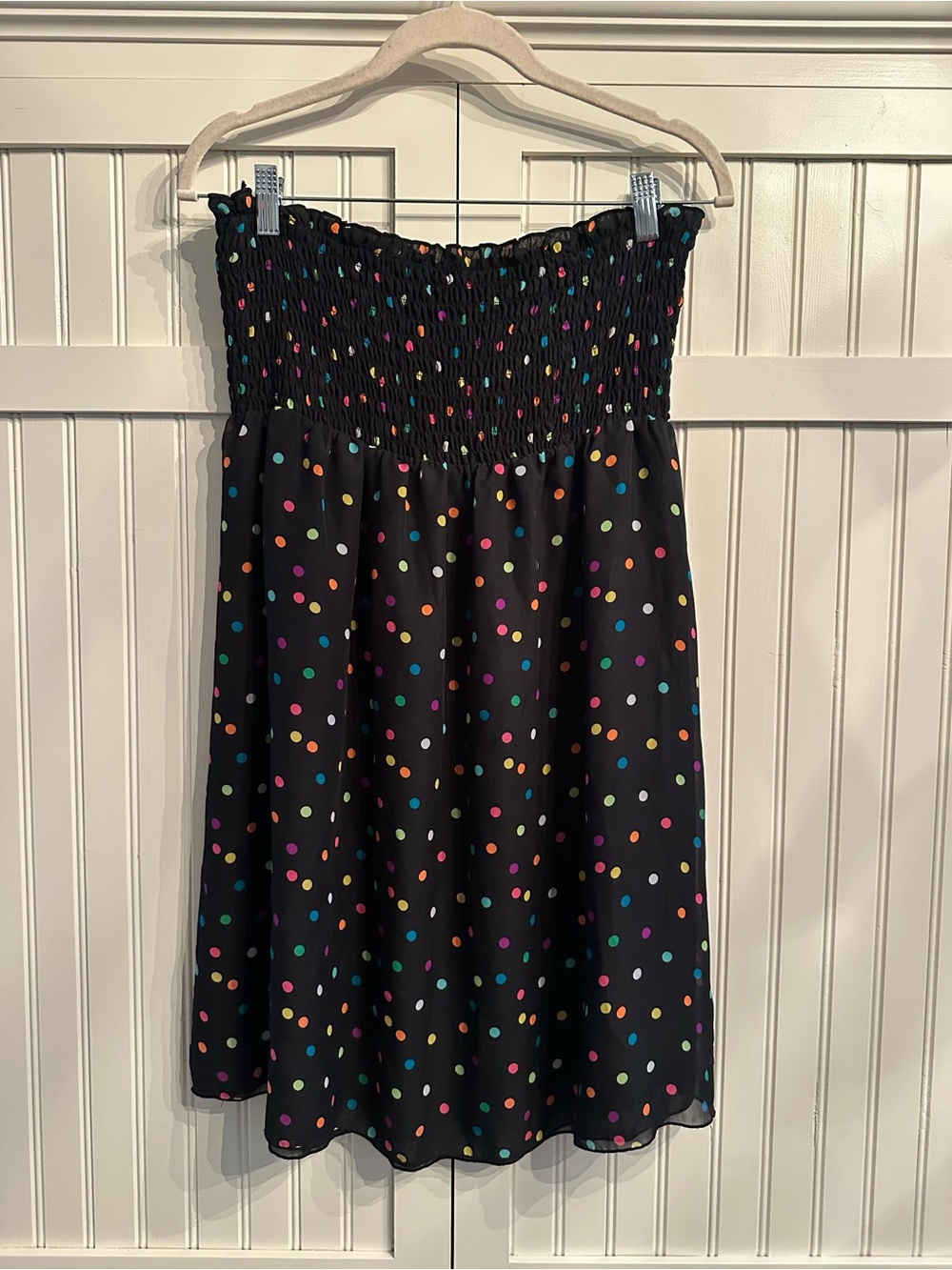 OP Black Mini Dress with Multicolor Polka Dots